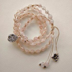 Rose quartz & Silver hand knotted bracelet